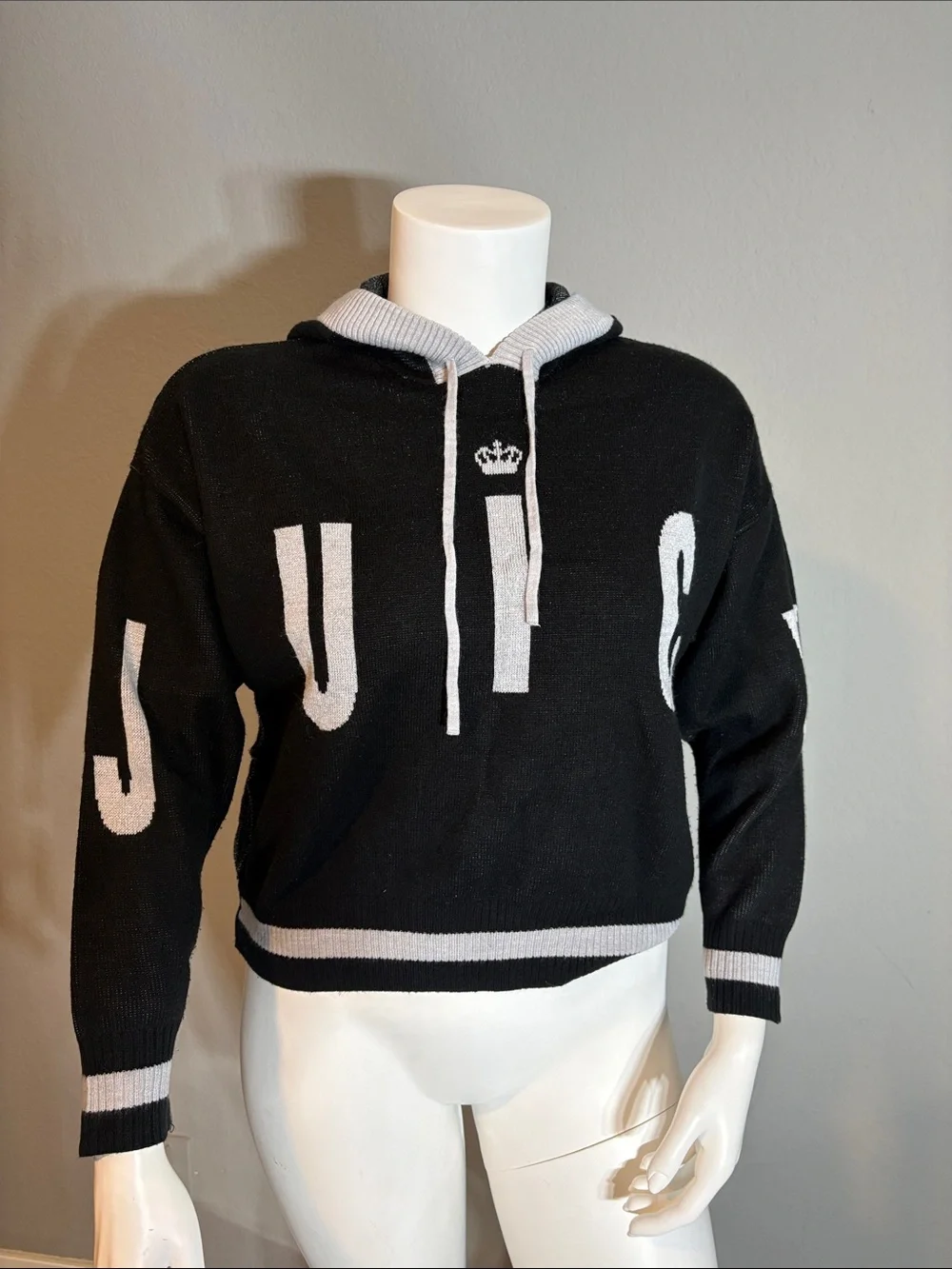 Juicy Couture Black and White Crewneck Hooded Sweater - Men